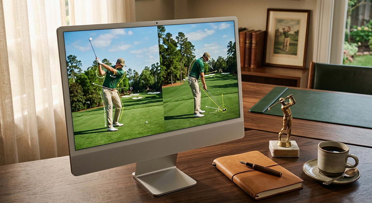Wisdom in Golf premium library split-screen swing analysis on desktop